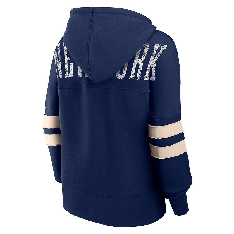 Sweat à capuche Fanatics pour femmes, bleu marine, New York Yankees, Bold Move, col cranté, hanche haute