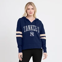 Sweat à capuche Fanatics pour femmes, bleu marine, New York Yankees, Bold Move, col cranté, hanche haute
