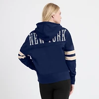 Sweat à capuche Fanatics pour femmes, bleu marine, New York Yankees, Bold Move, col cranté, hanche haute