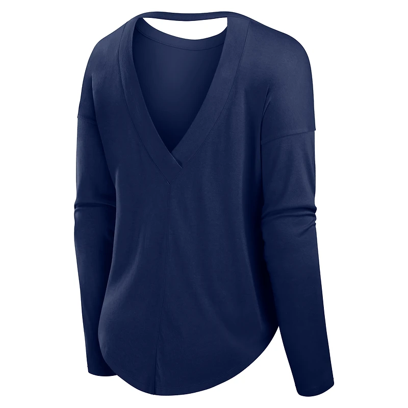 T-shirt à manches longues et col bateau pour femme Fanatics Navy New York Yankees Core