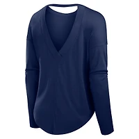 T-shirt à manches longues et col bateau pour femme Fanatics Navy New York Yankees Core