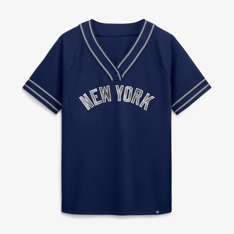T-shirt raglan à col en V Fanatics Navy New York Yankees Diva Race Ahead pour femme