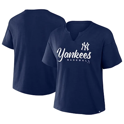 T-shirt boxy bleu marine Fanatics pour femme, fan des Yankees de New York, favori fans du stade
