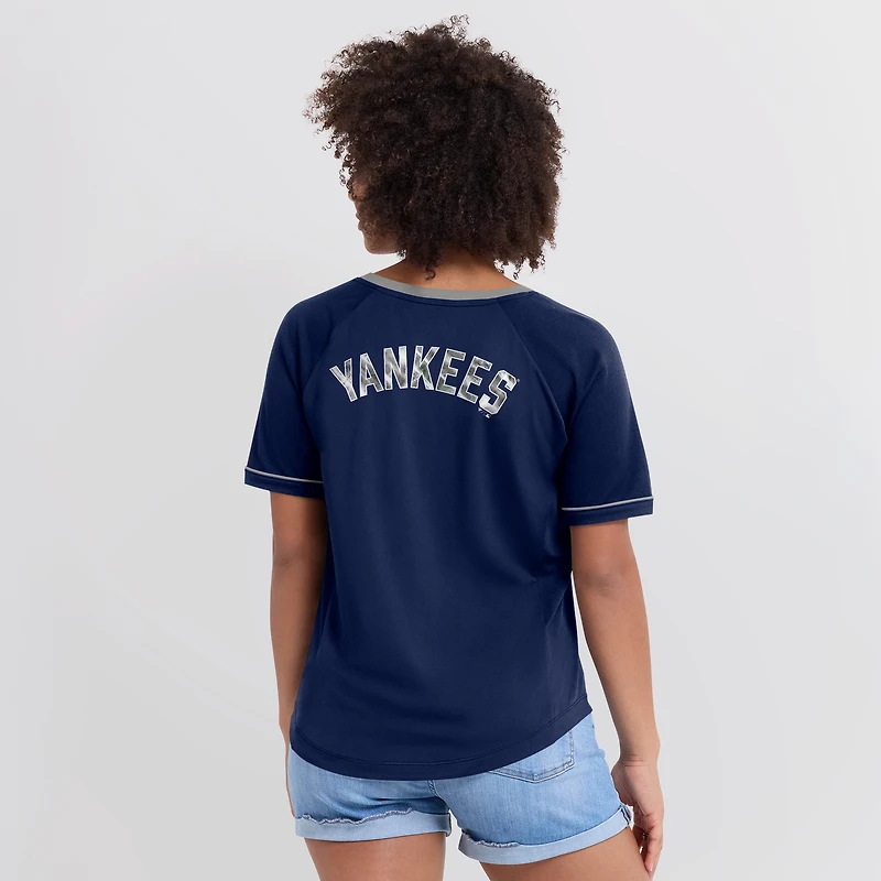 Women's Fanatics Navy New York Yankees League Diva Star Raglan V-Neck T-Shirt