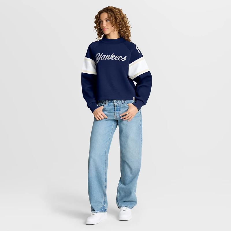 Women's Fanatics Navy New York Yankees Oversized Toss Sweep Raglan Pullover Sweatshirt