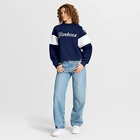 Women's Fanatics Navy New York Yankees Oversized Toss Sweep Raglan Pullover Sweatshirt