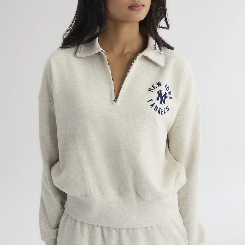 Women's Fanatics Oatmeal Heather New York Yankees Iconic Terry Quarter-Zip Sweatshirt