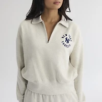 Women's Fanatics Oatmeal Heather New York Yankees Iconic Terry Quarter-Zip Sweatshirt