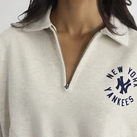 Women's Fanatics Oatmeal Heather New York Yankees Iconic Terry Quarter-Zip Sweatshirt