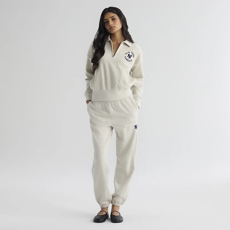 Women's Fanatics Oatmeal Heather New York Yankees Iconic Terry Track Pants