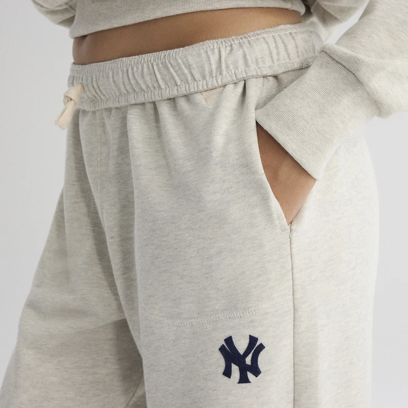 Women's Fanatics Oatmeal Heather New York Yankees Iconic Terry Track Pants