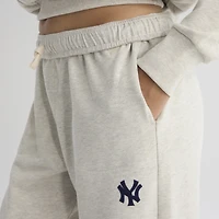 Women's Fanatics Oatmeal Heather New York Yankees Iconic Terry Track Pants