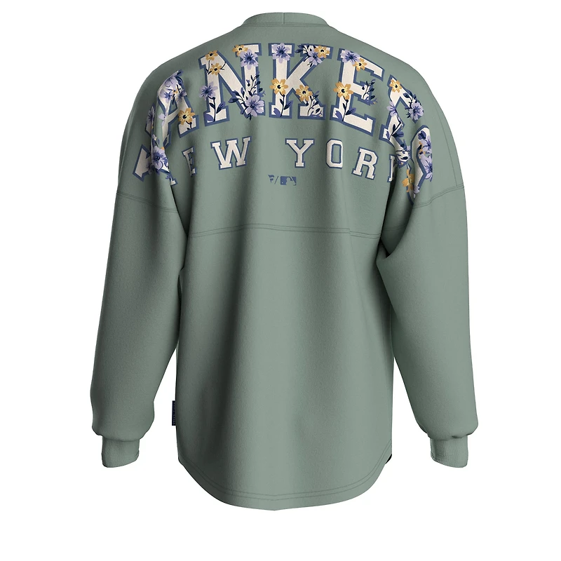 T-shirt à manches longues Fanatics vert sauge pour femmes, motif floral des Yankees de New York