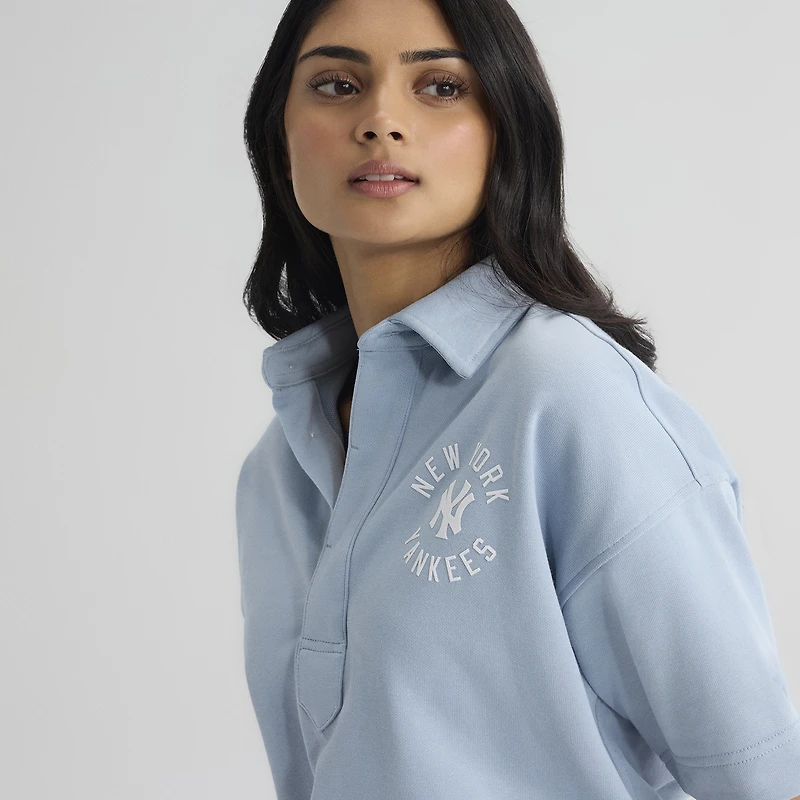 Women's Fanatics Sky Blue New York Yankees Iconic Short Sleeve Polo Sweatshirt