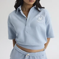 Women's Fanatics Sky Blue New York Yankees Iconic Short Sleeve Polo Sweatshirt