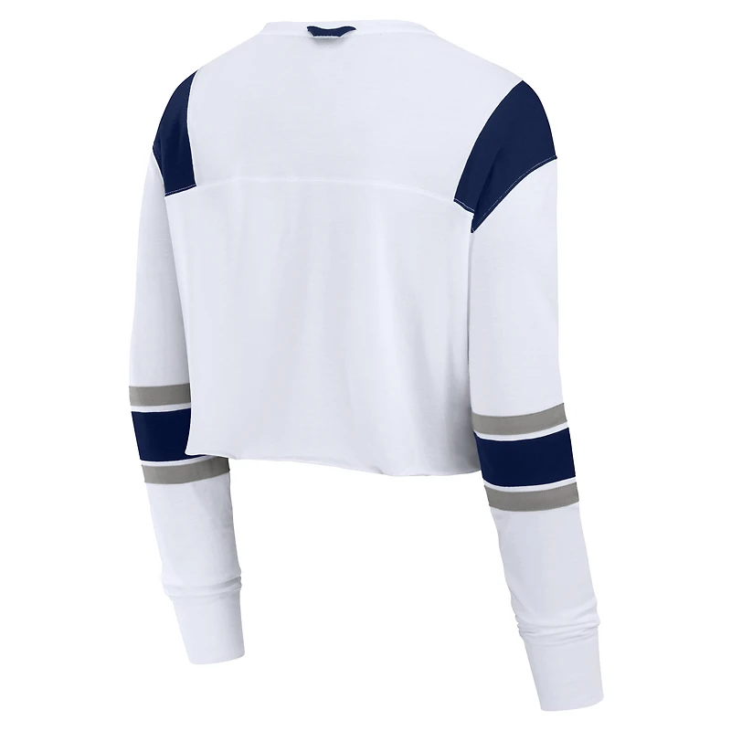 Women's Fanatics  White New York Yankees Stretch Cropped Fashion Long Sleeve T-Shirt