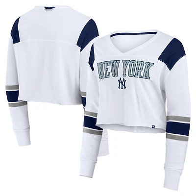 Women's Fanatics  White New York Yankees Stretch Cropped Fashion Long Sleeve T-Shirt