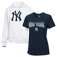 Ensemble t-shirt et sweat à capuche G-III 4Her pour femme par Carl Banks, bleu marine/gris chiné brillant, motif New York Yankees