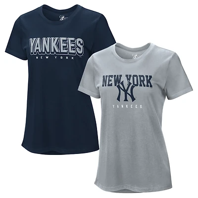 Lot de deux t-shirts G-III 4Her pour femmes par Carl Banks, coloris marine/gris chiné, New York Yankees