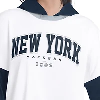 Women's G-III 4Her by Carl Banks  White/Navy New York Yankees Key Player Oversized Hooded Long Sleeve T-Shirt