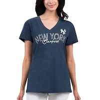 T-shirt à col en V G-III Sports by Carl Banks pour femmes, bleu marine, New York Yankees Key Move