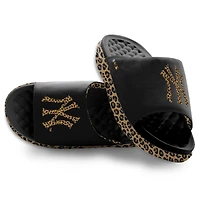 Sandales à enfiler ISlide noires pour femmes, motif léopard des Yankees de New York