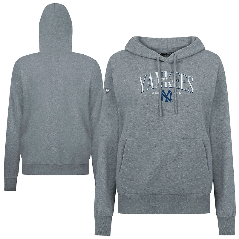 Women's Levelwear Gray New York Yankees  Adorn Throwback Spellout Pullover Hoodie