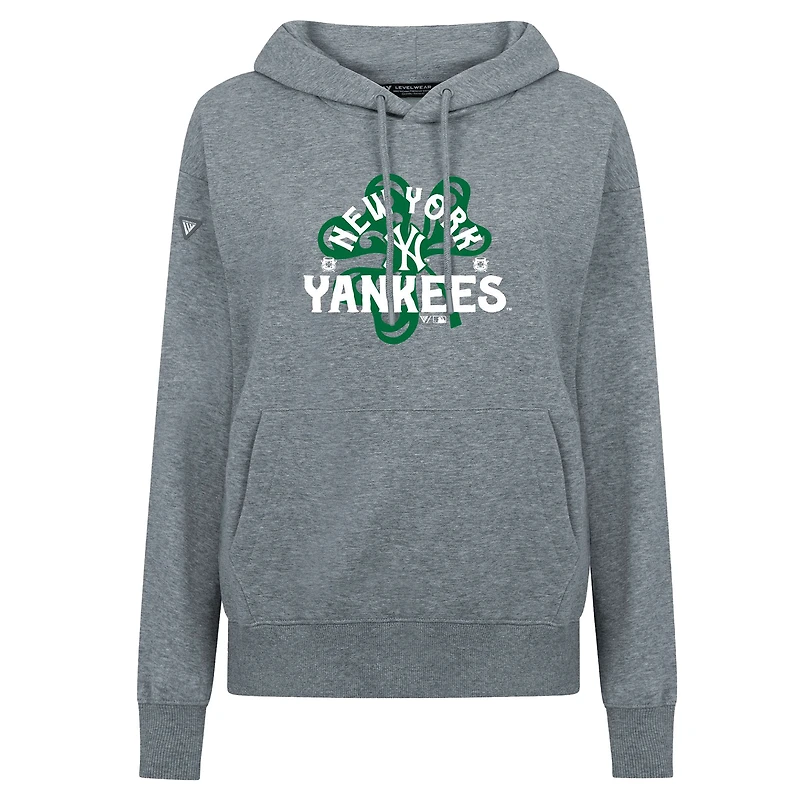 Women's Levelwear  Gray New York Yankees St. Patrick's Day Adorn Shamrock Pullover Hoodie