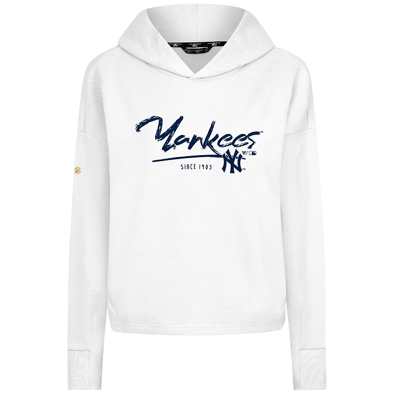 Sweat à capuche court blanc trois bandes Accolade Sweet Express des Yankees de New York pour femme Levelwear