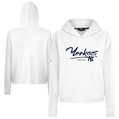 Sweat à capuche court blanc trois bandes Accolade Sweet Express des Yankees de New York pour femme Levelwear