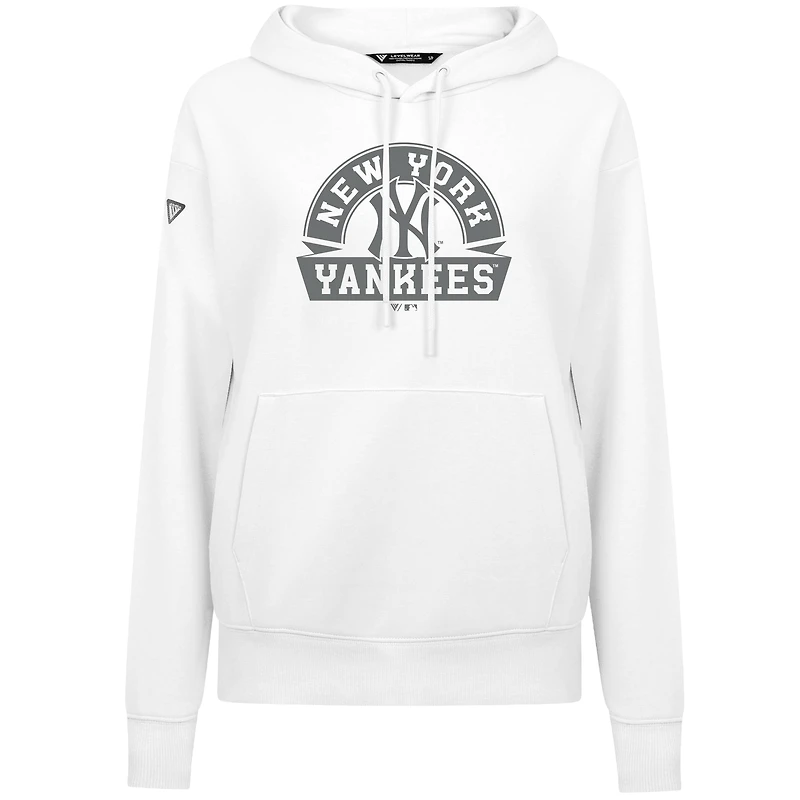 Women's Levelwear White New York Yankees Adorn Banner Arch Pullover Hoodie