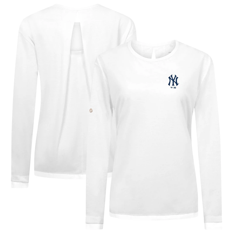 T-shirt à manches longues blanc Levelwear pour femme avec logo principal Sequoia des Yankees de New York