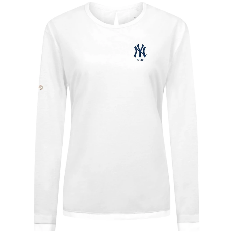 T-shirt à manches longues blanc Levelwear pour femme avec logo principal Sequoia des Yankees de New York