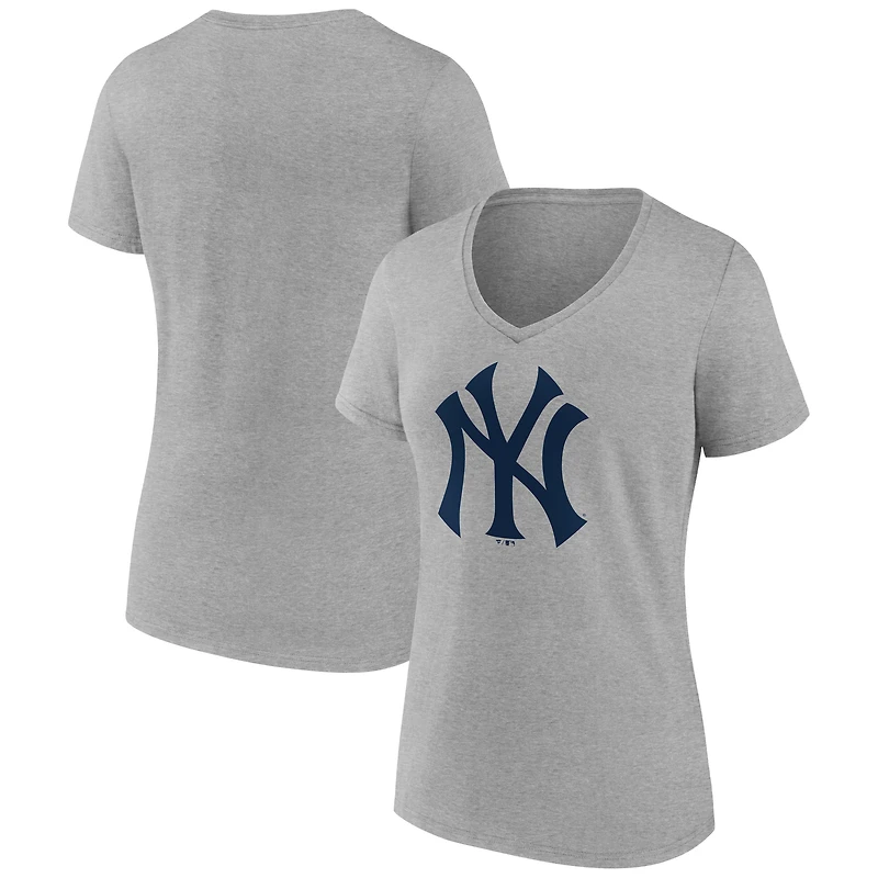 T-shirt de sport gris à col en V avec logo officiel des Yankees New York pour femme