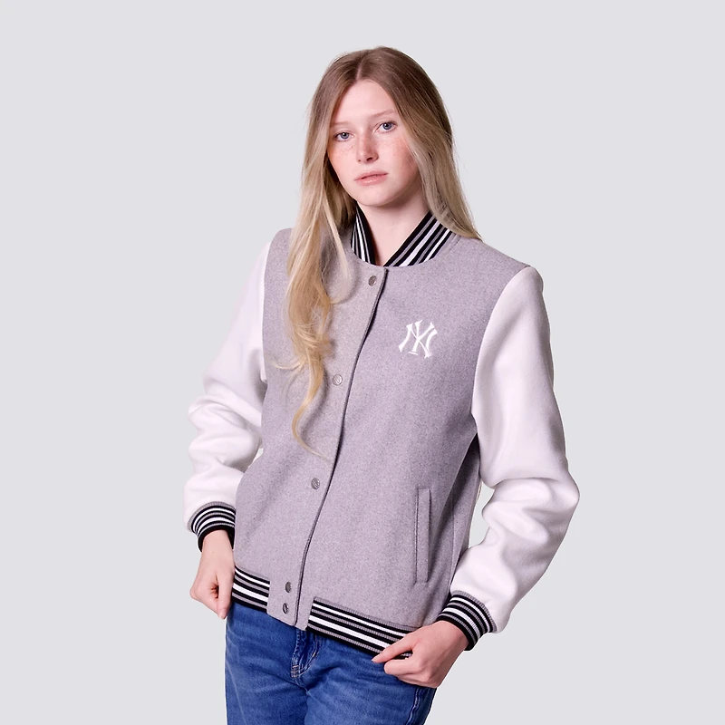 Women's Lusso Gray New York Yankees Celine Full-Snap Varsity Jacket