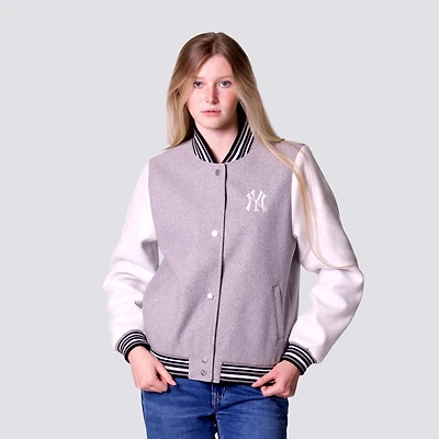 Women's Lusso  Gray New York Yankees Celine Full-Snap Varsity Jacket