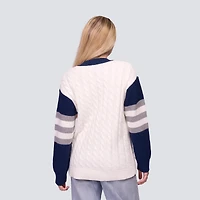 Women's Lusso Navy/White New York Yankees Shyla Knit V-Neck Full-Zip Sweater