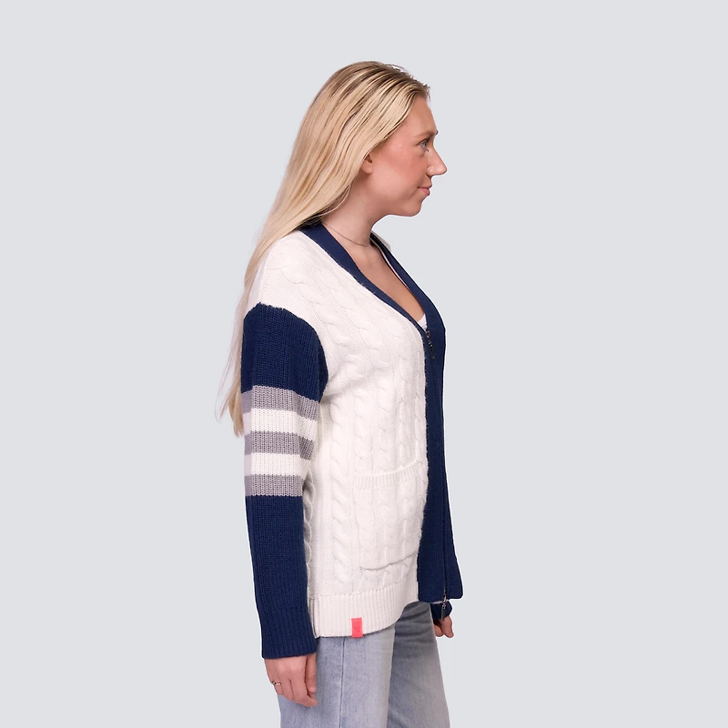 Women's Lusso Navy/White New York Yankees Shyla Knit V-Neck Full-Zip Sweater