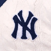 Pull en tricot à col V et fermeture éclair intégrale Shyla pour femme, bleu marine/blanc, des Yankees de New York