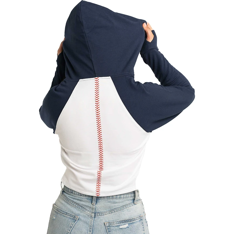 Chandail à capuchon court en trois mélanges avec fermeture Éclair quart de coupe Jane Raglan des Yankees New York Lusso White pour femme