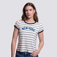 Women's Lusso White New York Yankees Natasha Striped T-Shirt