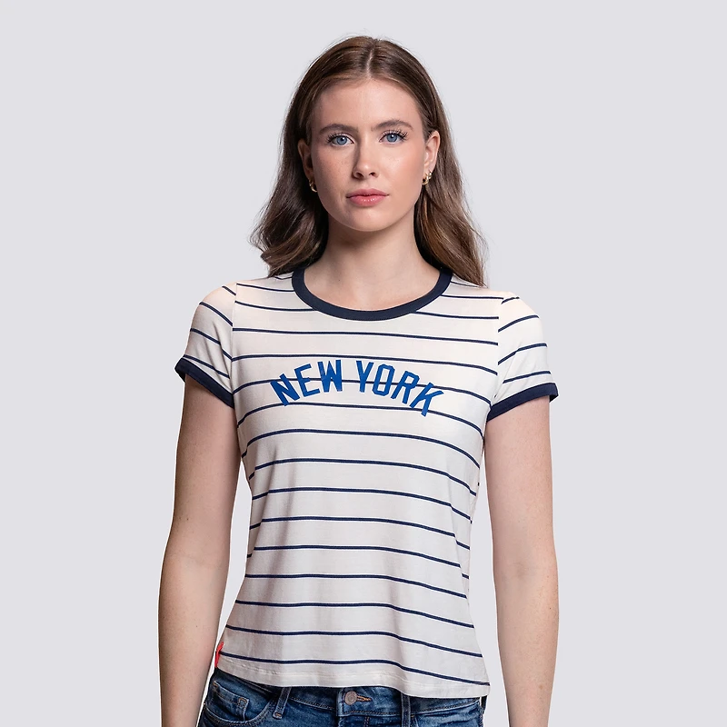 T-shirt rayé blanc Natasha des Yankees de New York pour femme