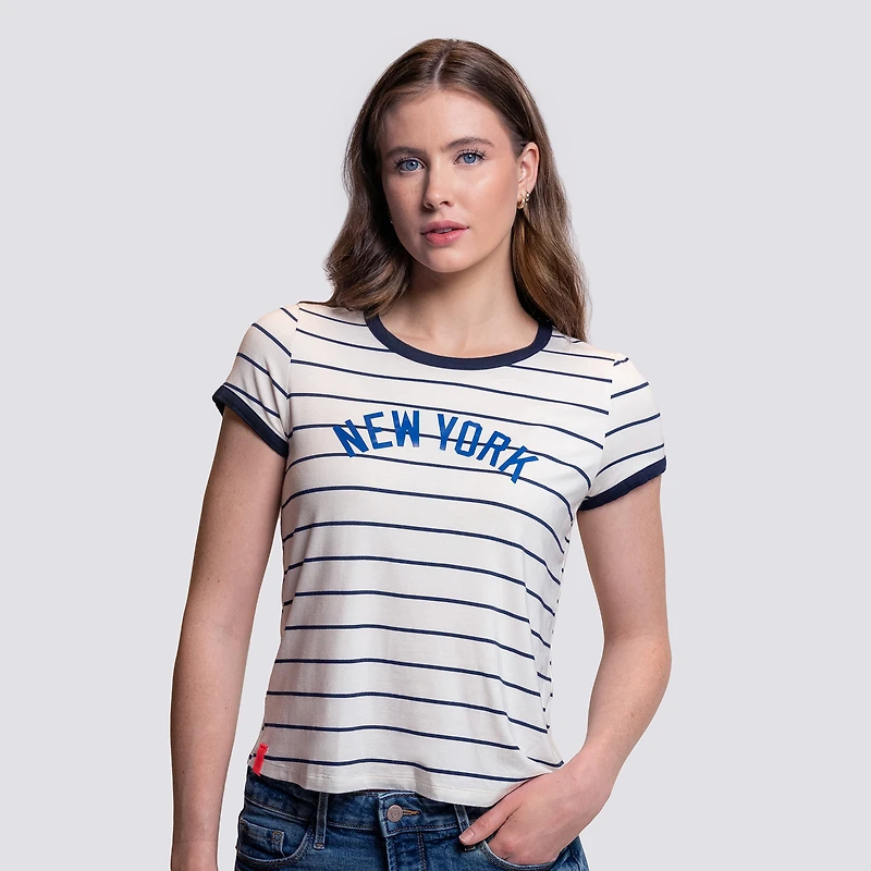 T-shirt rayé blanc Natasha des Yankees de New York pour femme