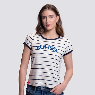 Women's Lusso White New York Yankees Natasha Striped T-Shirt
