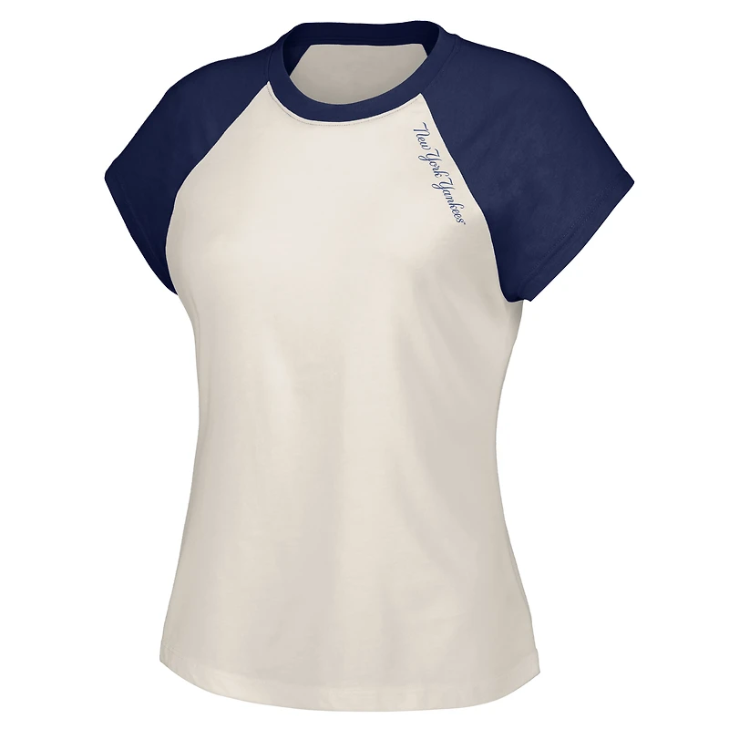 Women's Lusso  White New York Yankees Nikki Raglan T-Shirt