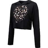 Women's Majestic Threads Black New York Yankees Leopard Cropped Hoodie