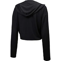 Women's Majestic Threads Black New York Yankees Leopard Cropped Hoodie