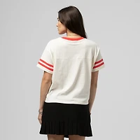 T-shirt court à empiècement crème Mitchell & Ness pour femme, collection Cooperstown, des Yankees de New York
