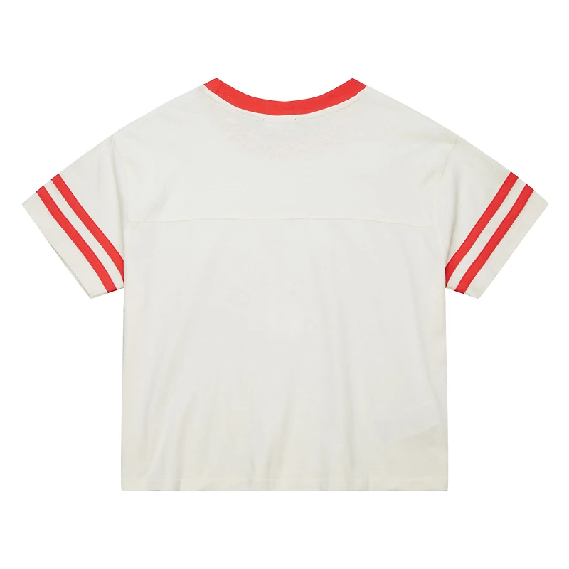 T-shirt court à empiècement crème Mitchell & Ness pour femme, collection Cooperstown, des Yankees de New York