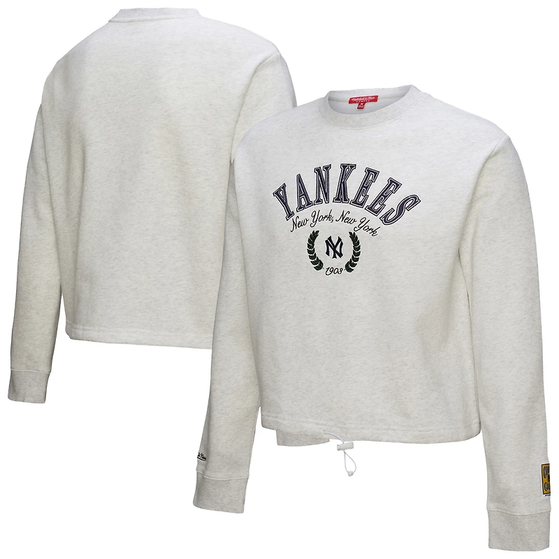 Sweat-shirt court à boutons-pression Mitchell & Ness pour femme, gris chiné, New York Yankees